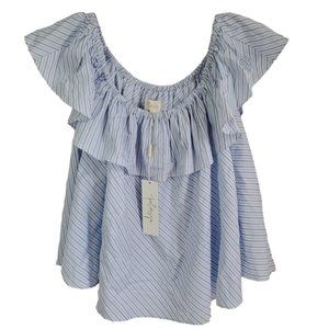 Petersyn Womens XS Off The Shoulder Roxie Striped Ruffle Top